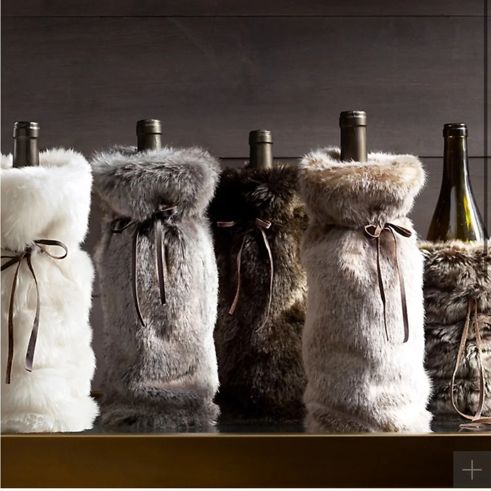 NWOT Restoration Hardware Faux Fur Wine Bag | white arctic fox